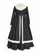 Nun Style Black-White Stand-Up Collar Lace Ruffles Large Skirt Classic Lolita Long-Sleeved Dress