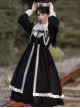 Nun Style Black-White Stand-Up Collar Lace Ruffles Large Skirt Classic Lolita Long-Sleeved Dress