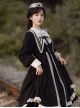 Nun Style Black-White Stand-Up Collar Lace Ruffles Large Skirt Classic Lolita Long-Sleeved Dress