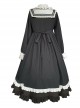 Nun Style Black-White Stand-Up Collar Lace Ruffles Large Skirt Classic Lolita Long-Sleeved Dress