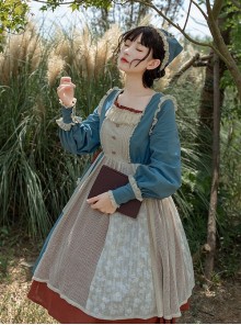 Elegant Square Neck Autumn Winter Embroidered Pocket Asymmetrical Hem Design Classic Lolita Long Sleeve Dress
