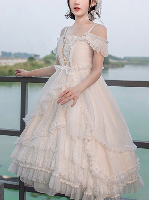 Wild Swan Series White Suspenders Autumn Winter Irregular Hem Design Classic Lolita Sleeveless Dress