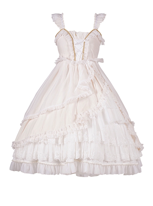 Wild Swan Series White Suspenders Autumn Winter Irregular Hem Design Classic Lolita Sleeveless Dress