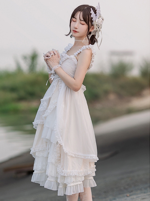 Wild Swan Series White Suspenders Autumn Winter Irregular Hem Design Classic Lolita Sleeveless Dress