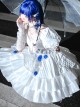 White Jacquard Lace Puff Sleeve Blue Rose Decoration Sexy Gothic Lolita Short Sleeve Dress