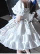 White Jacquard Lace Puff Sleeve Blue Rose Decoration Sexy Gothic Lolita Short Sleeve Dress