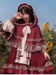 Little Red Riding Hood Series Pastoral Style Ruffled Collar Lantern Sleeve Plaid Print Hooded Cloak Classic Lolita Long-Sleeved Dress Set