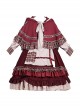 Little Red Riding Hood Series Pastoral Style Ruffled Collar Lantern Sleeve Plaid Print Hooded Cloak Classic Lolita Long-Sleeved Dress Set