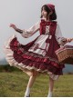 Little Red Riding Hood Series Pastoral Style Ruffled Collar Lantern Sleeve Plaid Print Hooded Cloak Classic Lolita Long-Sleeved Dress Set