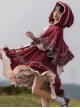 Little Red Riding Hood Series Pastoral Style Ruffled Collar Lantern Sleeve Plaid Print Hooded Cloak Classic Lolita Long-Sleeved Dress Set