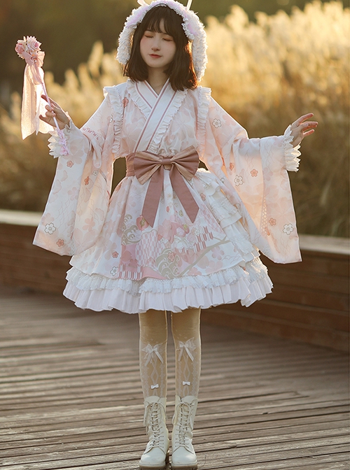 Japanese Ruffled Collar Large Sleeves Bowknot Classic Lolita Long-Sleeved Dress