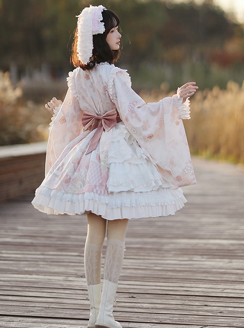 Japanese Ruffled Collar Large Sleeves Bowknot Classic Lolita Long-Sleeved Dress