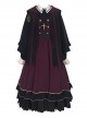 Fake Two Piece Design Stand Collar Pleated Drawstring Hem Dress Velvet Hooded Cloak School Lolita Long Sleeve Dress Set