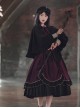 Fake Two Piece Design Stand Collar Pleated Drawstring Hem Dress Velvet Hooded Cloak School Lolita Long Sleeve Dress Set