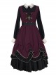 Fake Two Piece Design Stand Collar Pleated Drawstring Hem Dress Velvet Hooded Cloak School Lolita Long Sleeve Dress Set