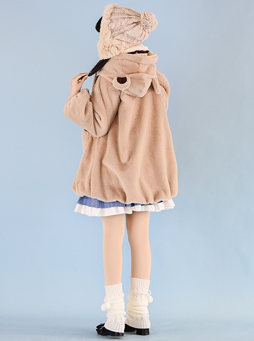 Little Bear Coco Tea Series Doll Collar Plush Winter Warm Little Bear Hat Detachable Classic Lolita Long-Sleeved Coat