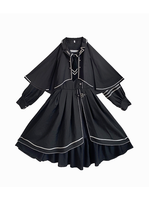 Loyal Chariot Series Military Style Handsome Detachable Brooch Irregular Hem Design Punk Lolita Long-Sleeved Dress Set