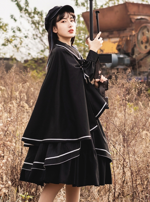 Loyal Chariot Series Military Style Handsome Detachable Brooch Irregular Hem Design Punk Lolita Long-Sleeved Dress Set