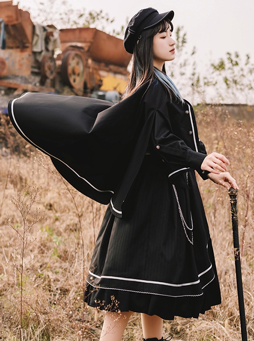 Loyal Chariot Series Military Style Handsome Detachable Brooch Irregular Hem Design Punk Lolita Long-Sleeved Dress Set