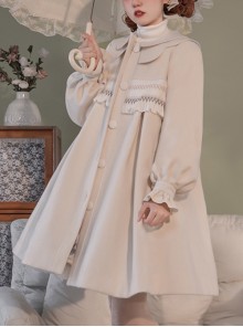 Solid Color Autumn Winter Warm Doll Collar Lantern Sleeves Cute Classic Lolita Long-Sleeved Coat