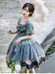 Retro Oil Painting Print Elegant Square Neck Lace Irregular Hem Autumn Winter Classic Lolita Long Sleeve Short Sleeve Two-Wear Dress