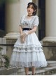 White Jacquard Butterfly Embroidered Elegant Square Neck Multi-Layer Lace Hem Classic Lolita Short Sleeve Dress