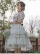 White Jacquard Butterfly Embroidered Elegant Square Neck Multi-Layer Lace Hem Classic Lolita Short Sleeve Dress