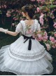 White Jacquard Butterfly Embroidered Elegant Square Neck Multi-Layer Lace Hem Classic Lolita Short Sleeve Dress