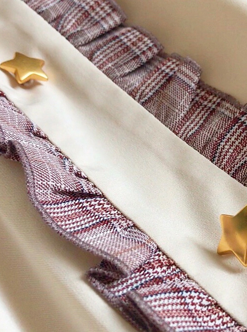 Plaid Collar Star Button Decoration Drawstring Cuffs Elegant Autumn Winter Classic Lolita Long-Sleeved Dress