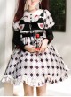 Hat Trick Series Cute Lace Doll Collar Retro Sweetheart Rhombus Print Detachable Black Vest Classic Lolita Long-Sleeved Dress Set