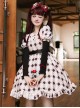 Hat Trick Series Cute Lace Doll Collar Retro Sweetheart Rhombus Print Detachable Black Vest Classic Lolita Long-Sleeved Dress Set