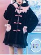 Gulu Rabbit Series Black Pink Contrasting Color Cute Cool Plush Winter Warm Sweet Lolita Long-Sleeved Coat