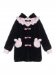 Gulu Rabbit Series Black Pink Contrasting Color Cute Cool Plush Winter Warm Sweet Lolita Long-Sleeved Coat