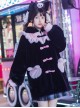 Gulu Rabbit Series Black Pink Contrasting Color Cute Cool Plush Winter Warm Sweet Lolita Long-Sleeved Coat