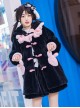 Gulu Rabbit Series Black Pink Contrasting Color Cute Cool Plush Winter Warm Sweet Lolita Long-Sleeved Coat