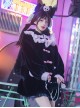 Gulu Rabbit Series Black Pink Contrasting Color Cute Cool Plush Winter Warm Sweet Lolita Long-Sleeved Coat