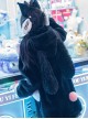 Gulu Rabbit Series Black Pink Contrasting Color Cute Cool Plush Winter Warm Sweet Lolita Long-Sleeved Coat