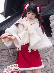 Plush Warm Horn Buckle Hooded Lamb Ears Sweet Lolita Cloak