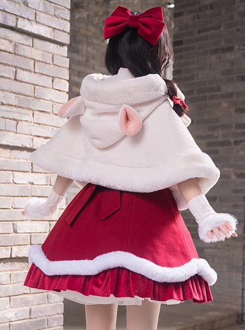 Plush Warm Horn Buckle Hooded Lamb Ears Sweet Lolita Cloak