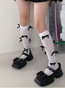 Pure Color Sweet Three-Dimensional Bowknot Thin Section Velvet Preppy Sweet Lolita Socks