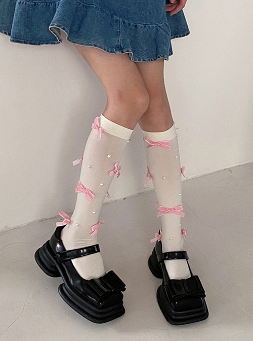 Pure Color Sweet Three-Dimensional Bowknot Thin Section Velvet Preppy Sweet Lolita Socks