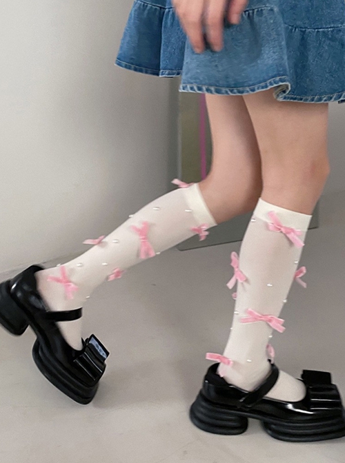 Pure Color Sweet Three-Dimensional Bowknot Thin Section Velvet Preppy Sweet Lolita Socks