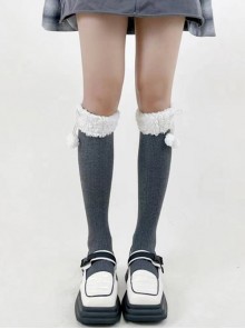 Autumn Winter Japanese Warm Plush Cute Fur Ball Everyday Sweet Lolita Mid-Tube Calf Socks