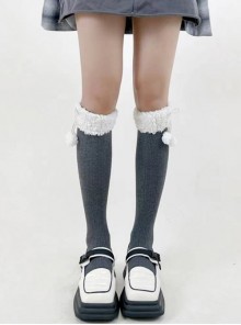 Autumn Winter Japanese Warm Plush Cute Fur Ball Daily Sweet Lolita Mid-Tube Calf Socks