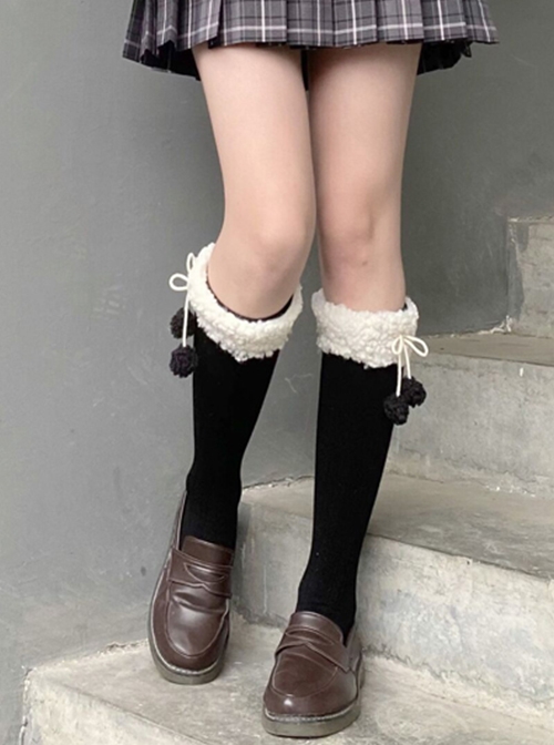 Autumn Winter Japanese Warm Plush Cute Fur Ball Daily Sweet Lolita Mid-Tube Calf Socks