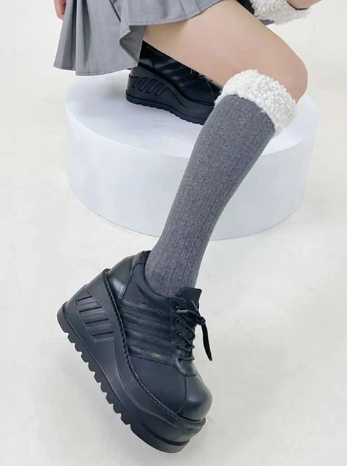 Autumn Winter Japanese Warm Plush Cute Fur Ball Daily Sweet Lolita Mid-Tube Calf Socks