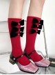 Pure Color Velvet Bow-Knot Rose Decoration Sweet Lolita Mid Calf Socks