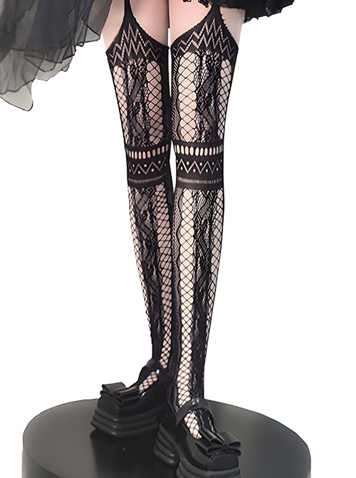 Women Gothic Punk Black Fishnet Pantyhose Lolita Irregular Ripped