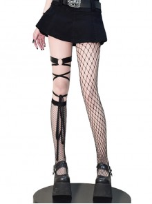 Black Punk Thigh Lacing Sexy Fishnet Asymmetric Design Punk Lolita Socks