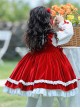 Chinese Style Stand-Up Collar Red Velvet Fake Two-Piece Stitching Lantern Sleeve Autumn Winter Classic Lolita Kids Long-Sleeved Dress